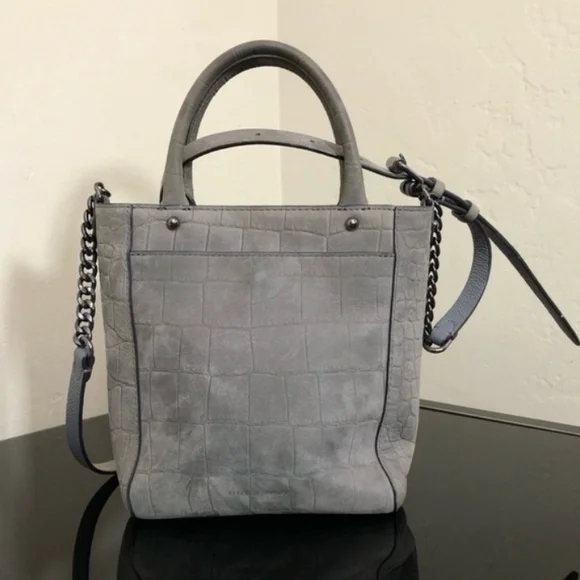 REBECCA MINKOFF 💕NWOT💕 Gray Croc-Embossed Leather Tote with Chain Strap - Picture 2 of 6